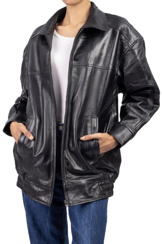 Womens Oversized Black Leather Jacket