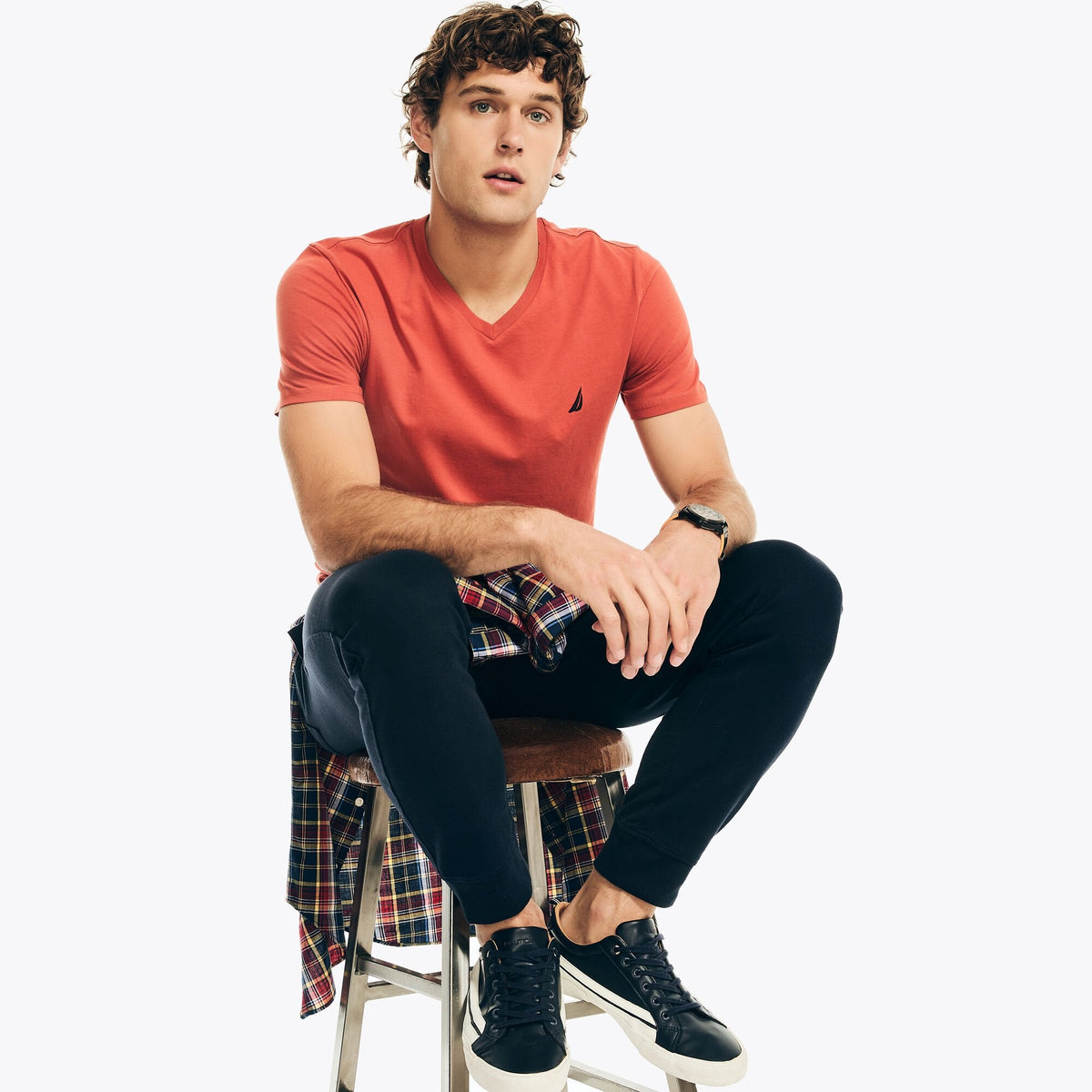 Nautica Mens Premium Cotton V-Neck T-Shirt