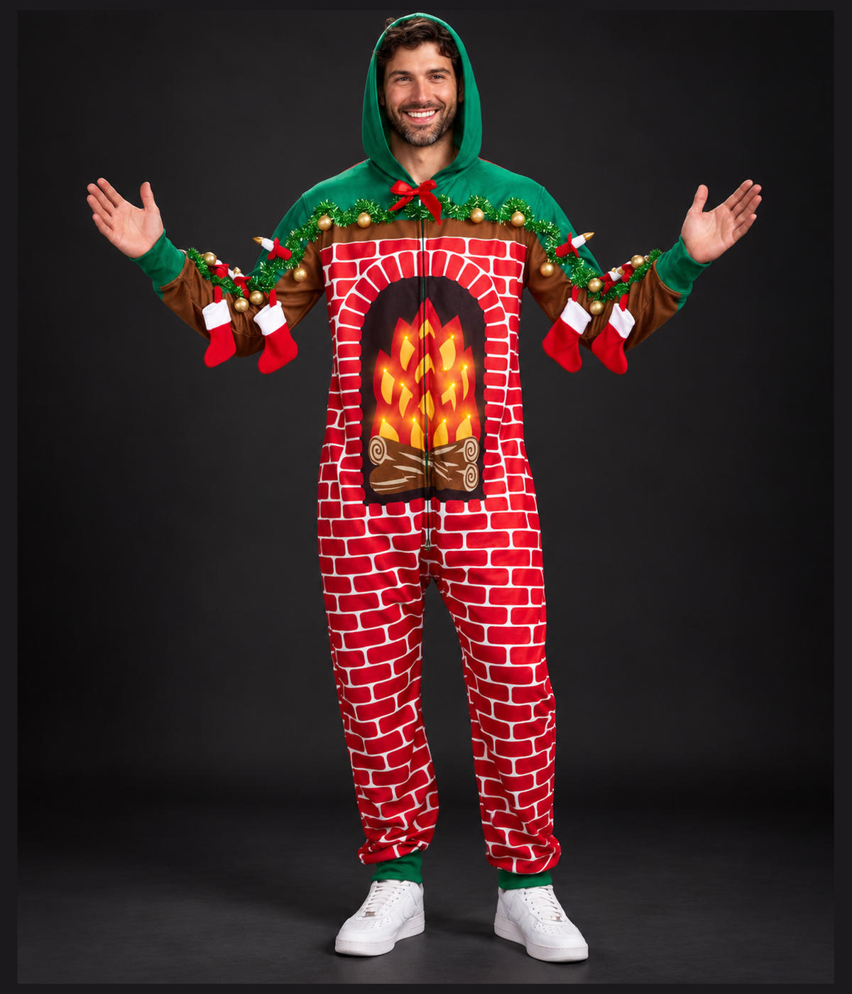 Men's Festive Fireplace Light Up Jumpsuit
