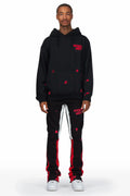 Raffer Black/Red Hoodie/Stacked Flare Pant Set