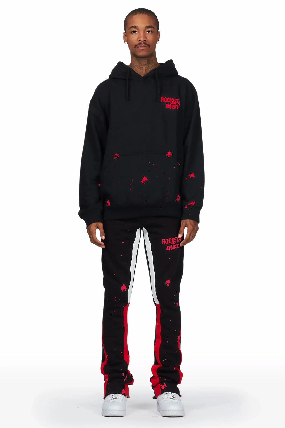 Raffer Black/Red Hoodie/Stacked Flare Pant Set