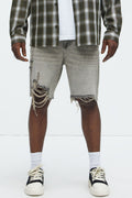 Relaxed Raw Hem Distressed Denim Shorts - Grey/Smoke