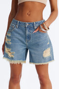 No Signal Ripped Denim Shorts - Vintage Wash