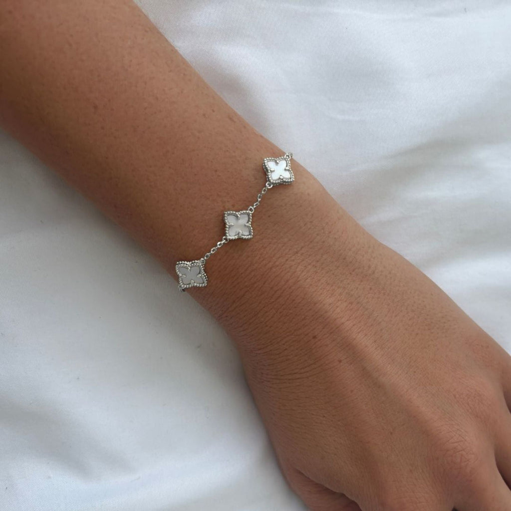 Silver Plated White Mother of Pearl Flower Bracelet
