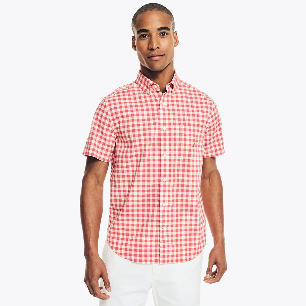 Nautica Mens Sustainably Crafted Gingham Plaid Short-Sleeve Shirt