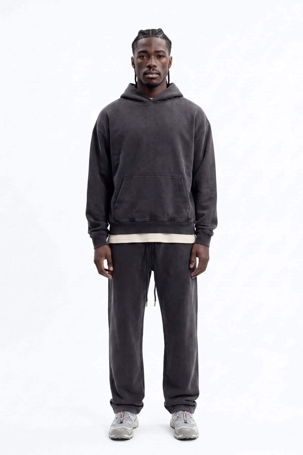Soft Touch Washed Interlock Oversized Hoodie - Black Wash