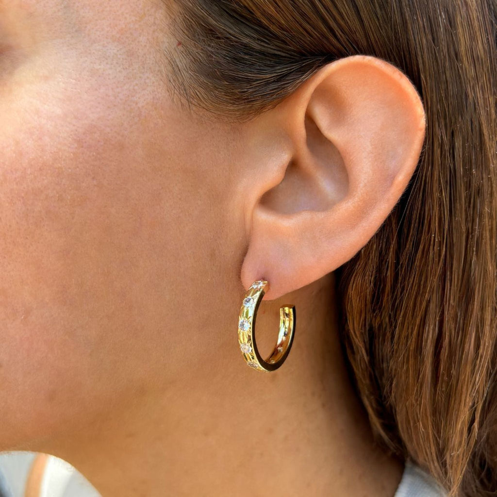 14k Gold Plated Starburst Hoops