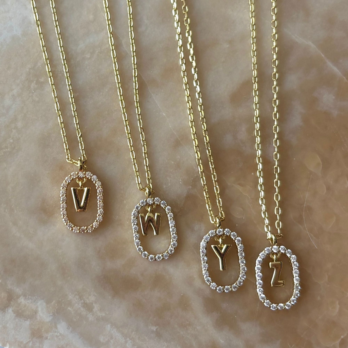 14k Gold Plated Floating Letter CZ Frame Necklace