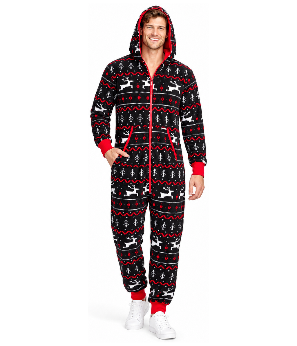 Men's Black and Red Fair Isle Jumpsuit