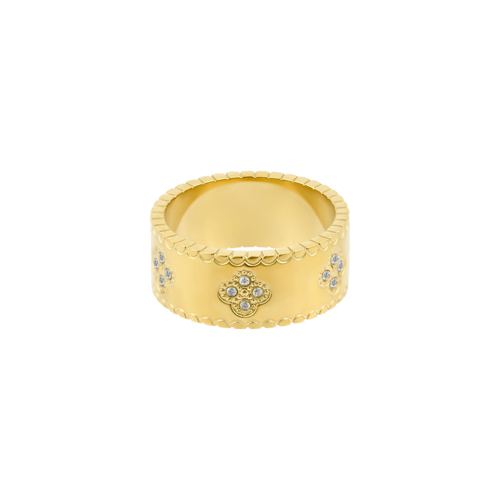 Tarnish Resistant 18k Gold Plated Crystal Clover Band Ring