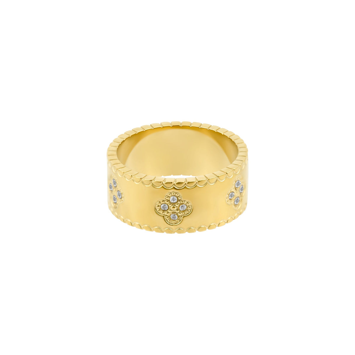 Tarnish Resistant 18k Gold Plated Crystal Clover Band Ring