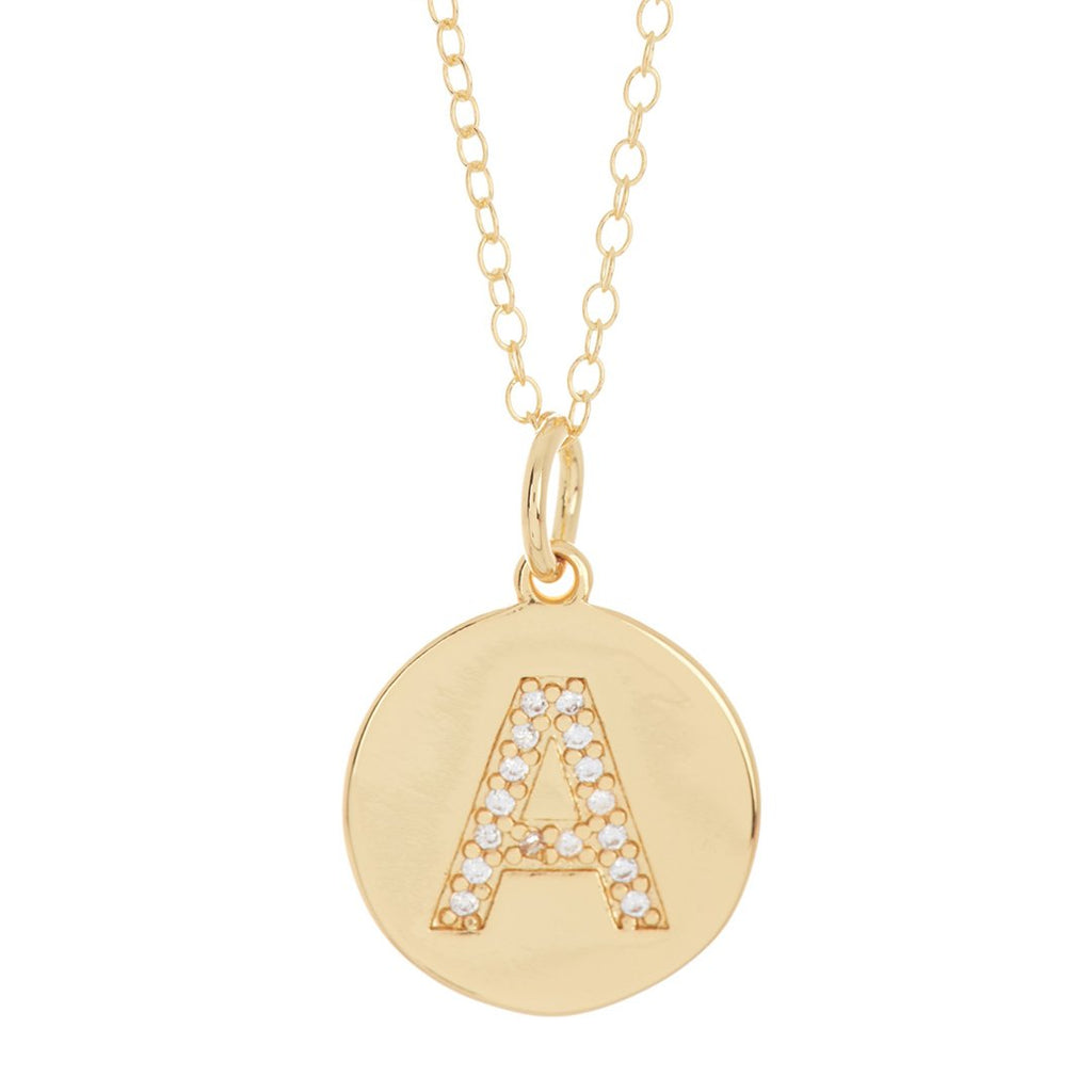 Adornia Initial Circle Disc Necklace gold