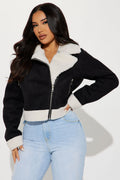 Ready To Ride Shearling Moto Jacket - Black