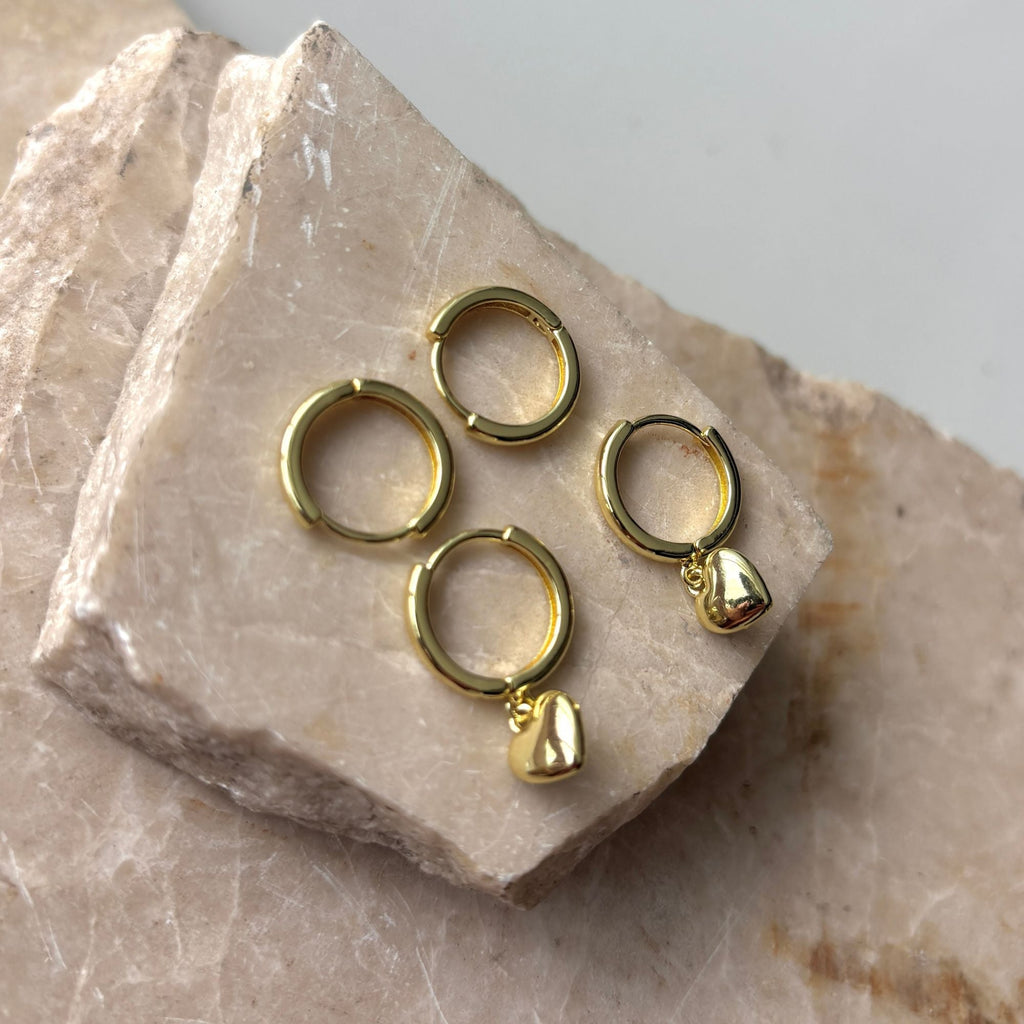 14k Gold Plated Heart Huggie Earring Set