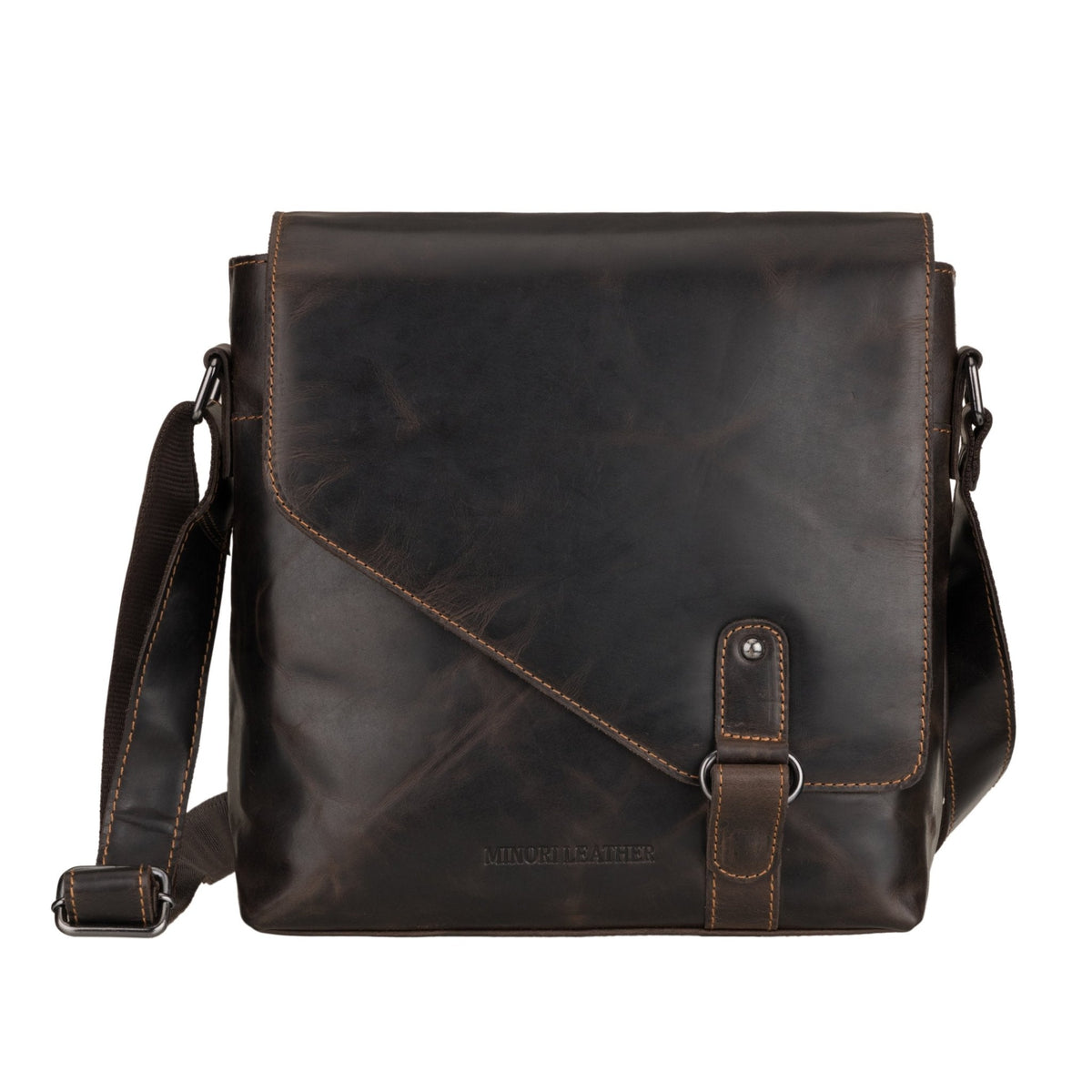 Noah Leather Crossbody Satchel Bag in Brown
