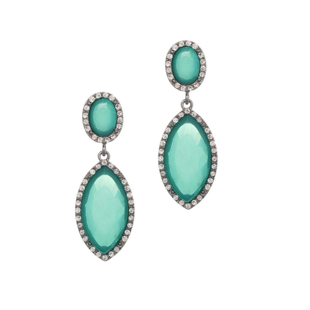 Silver Aqua Green Crystal  Statement Earrings