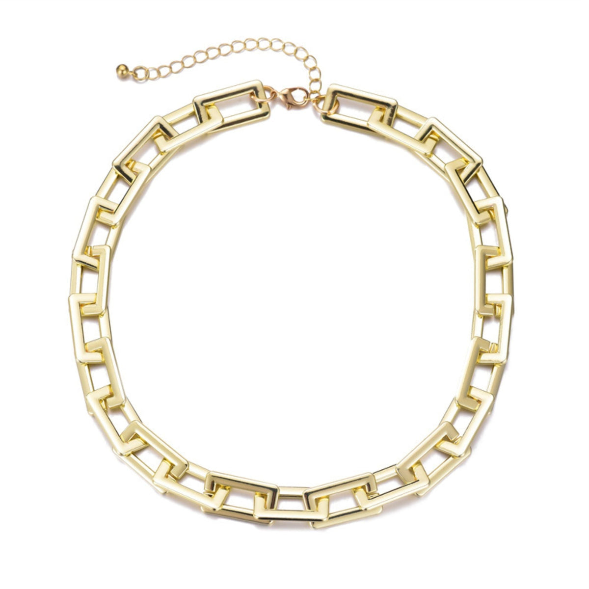 Gold Plated Rectangle Paperclip Chain Necklace