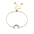 14k Gold Plated Multi Color Stone Initial Bolo Bracelet