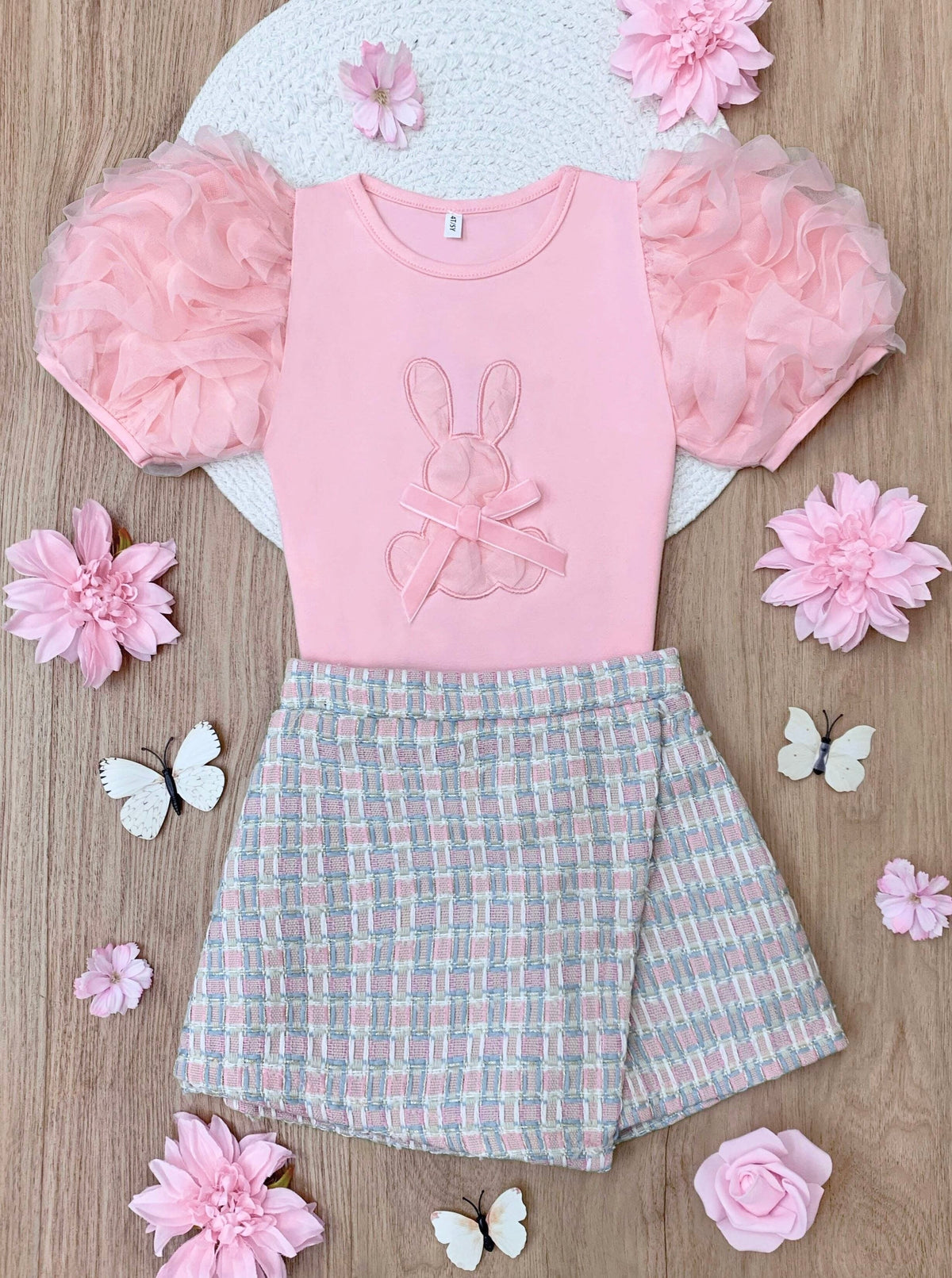 Bunny Puff Sleeve Top and Tweed Skort Easter Set