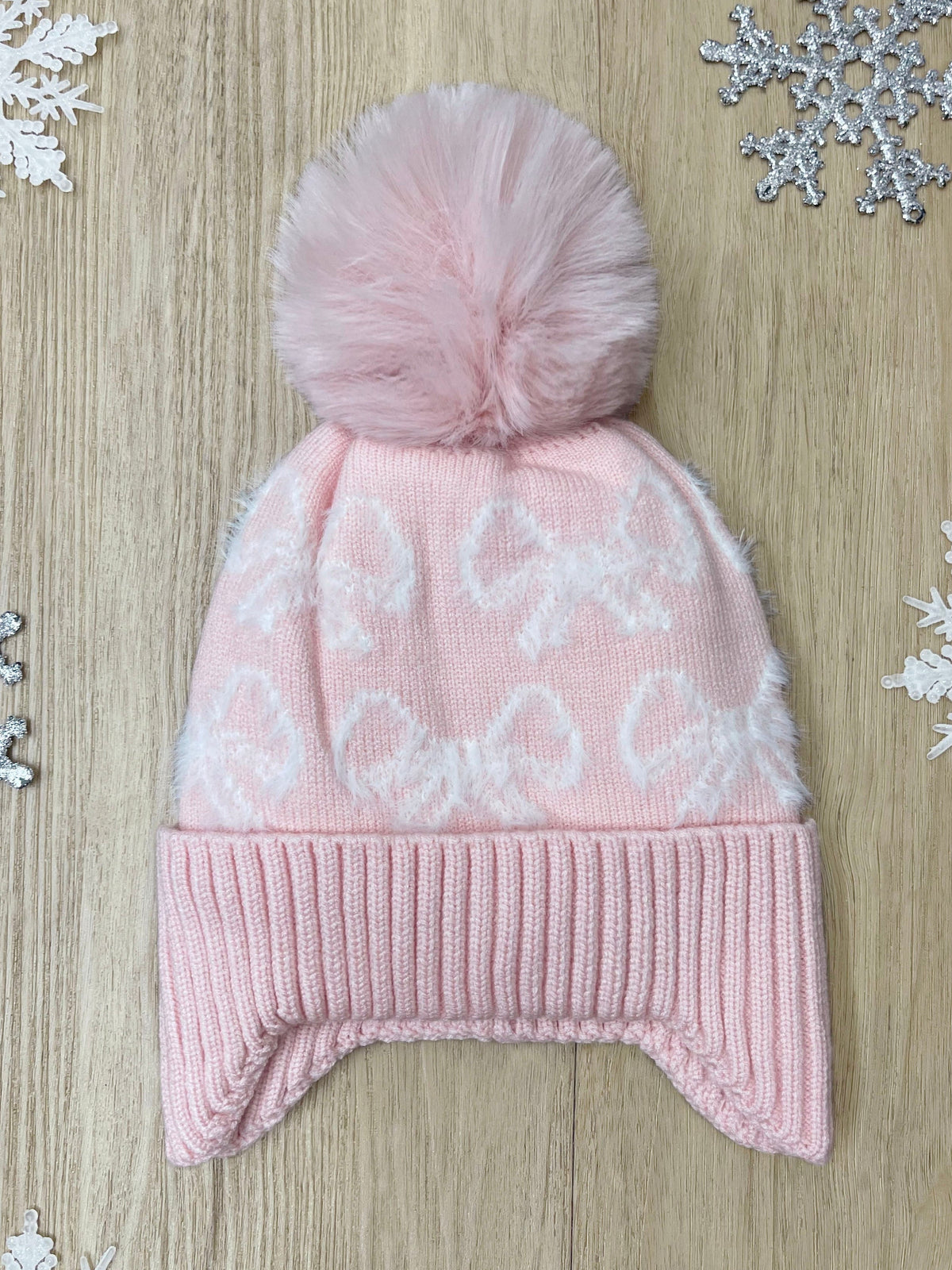 Blush Blizzard Bow Pom Beanie
