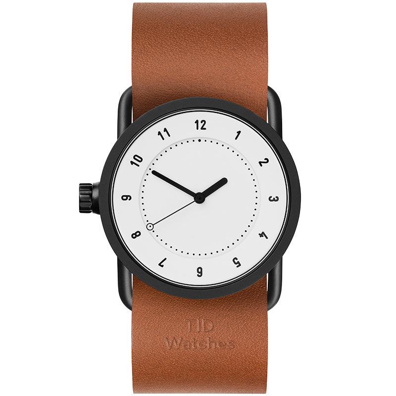 TID No.1 Minimalist Swedish Watch – White Dial & Natural Leather Strap