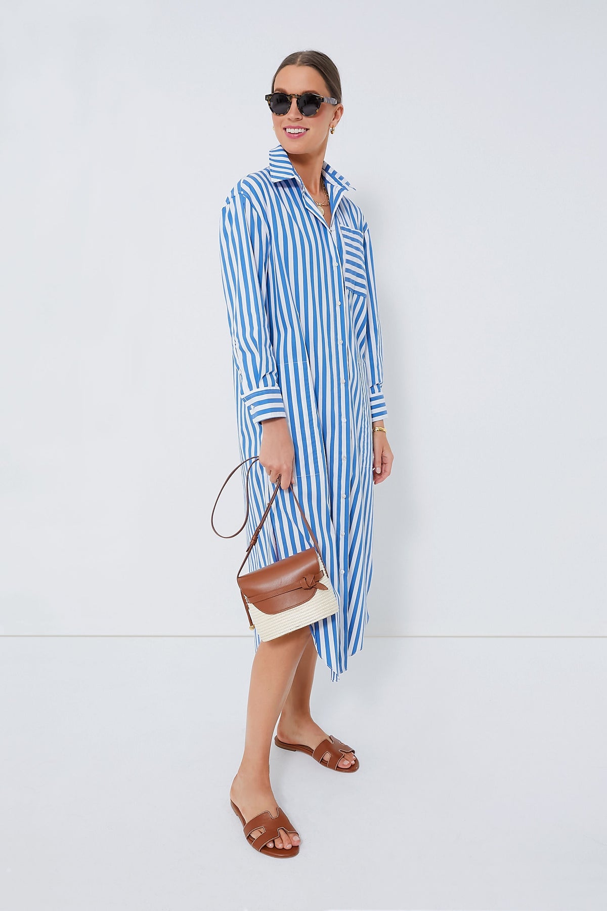 Blue Stripe Constance Maxi Shirt Dress