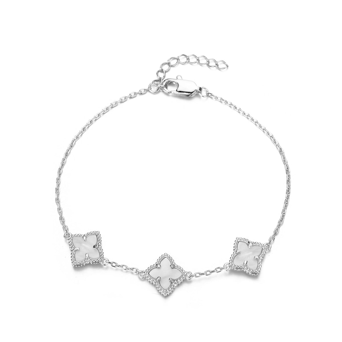 Silver Plated White Mother of Pearl Flower Bracelet