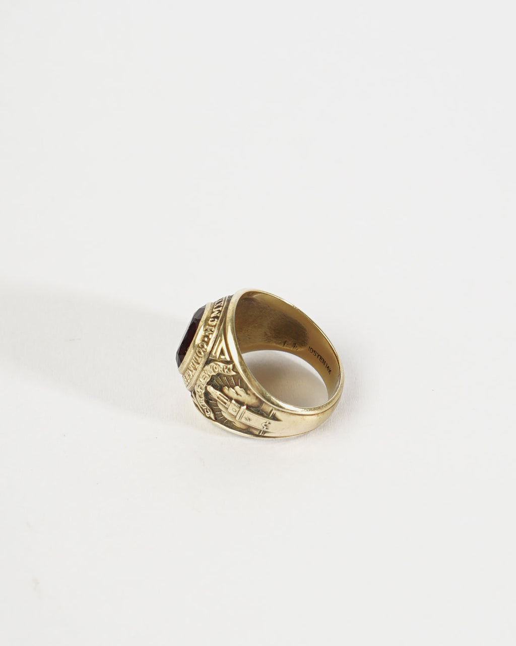 14k Gold Brooklyn College Ring w/ Red Stone / Size: 10