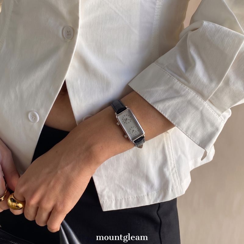 Black Dual Dial Watch for Women – Minimalist Double Dial Rectangular Watch