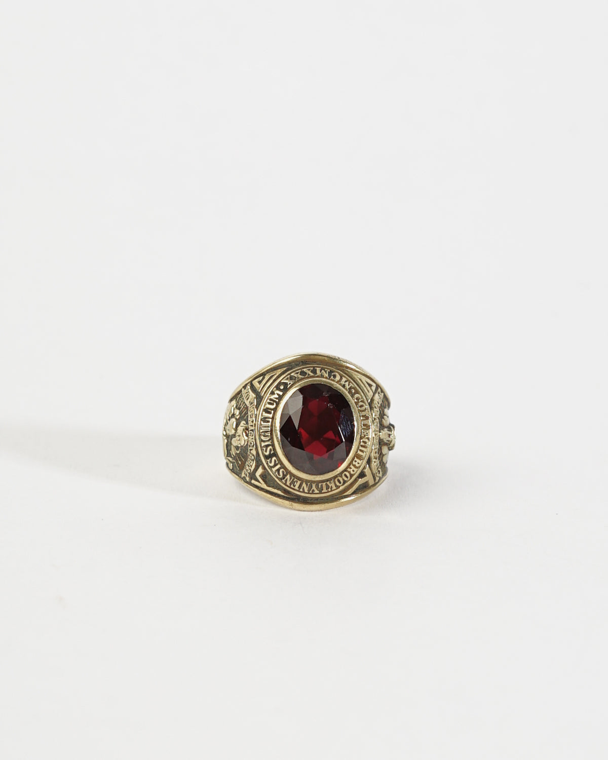 14k Gold Brooklyn College Ring w/ Red Stone / Size: 10