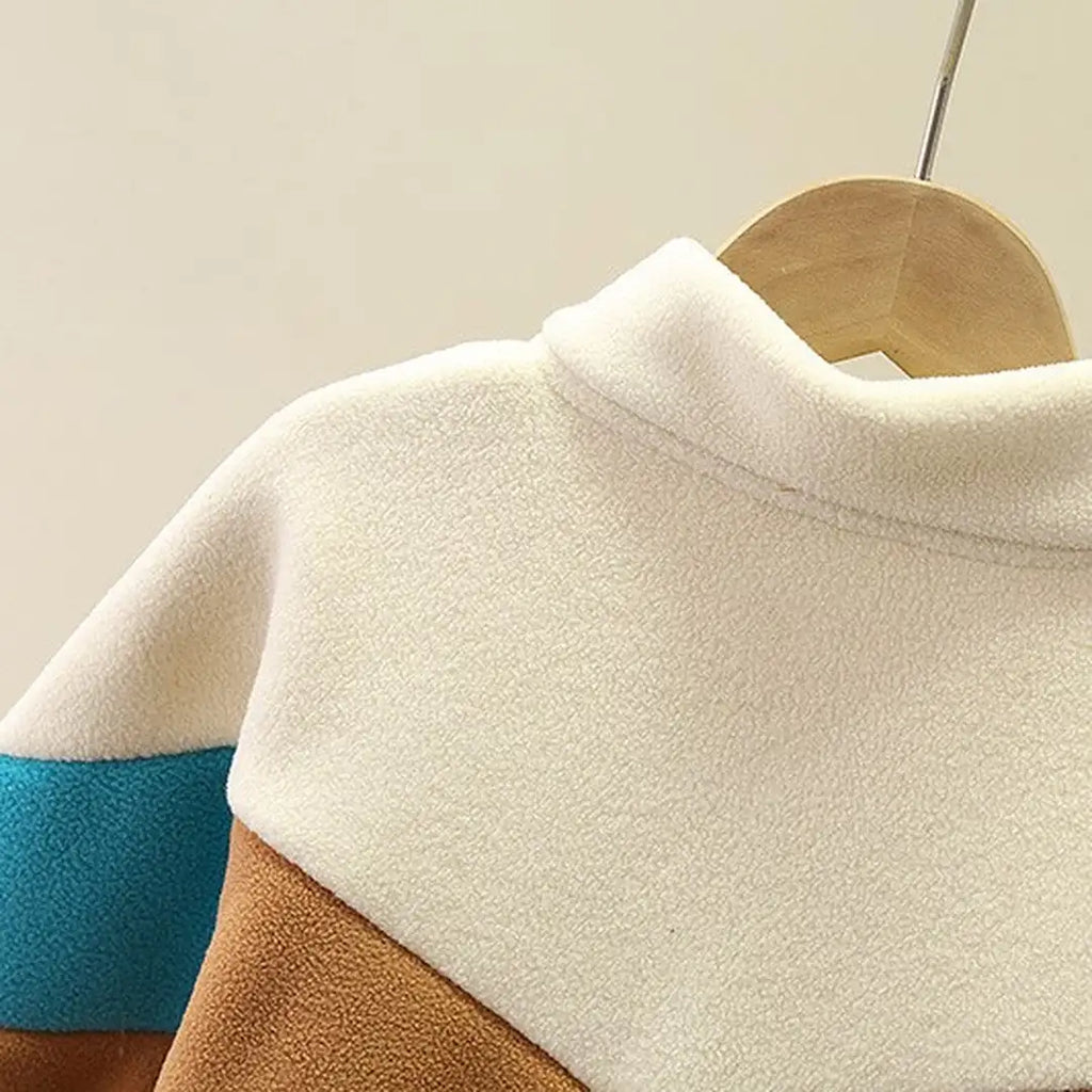 Beige Brown N Blue Color Block Jacket