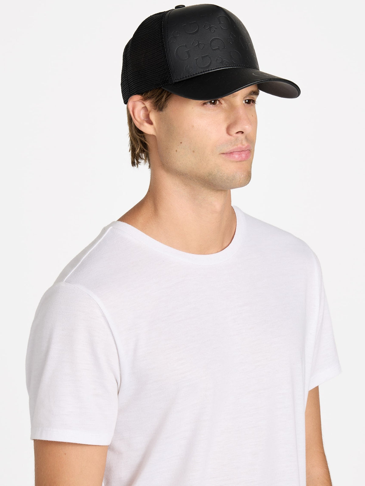 Debossed Logo Faux-Leather Baseball Hat