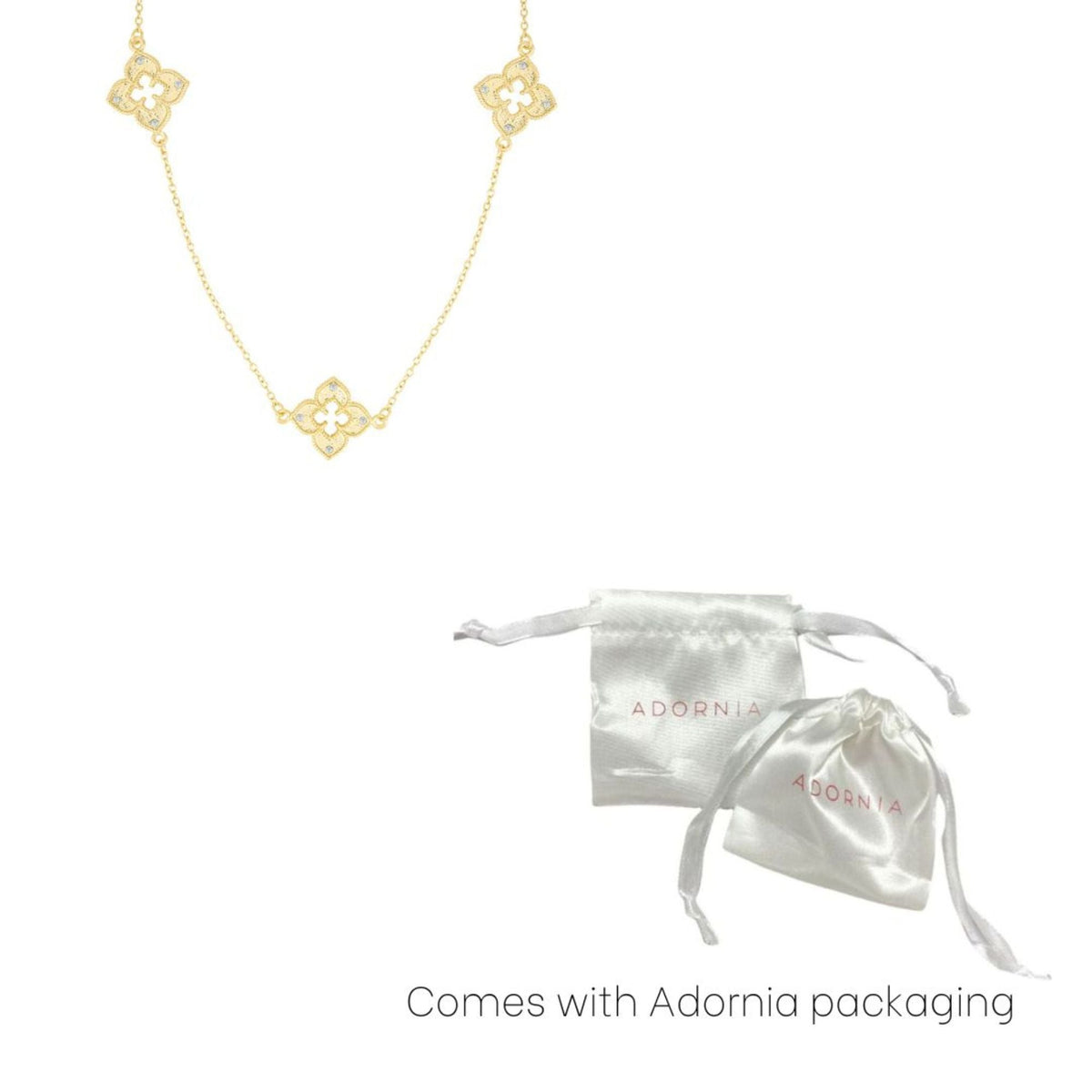 Gold Plated 36" Clover Station Necklace