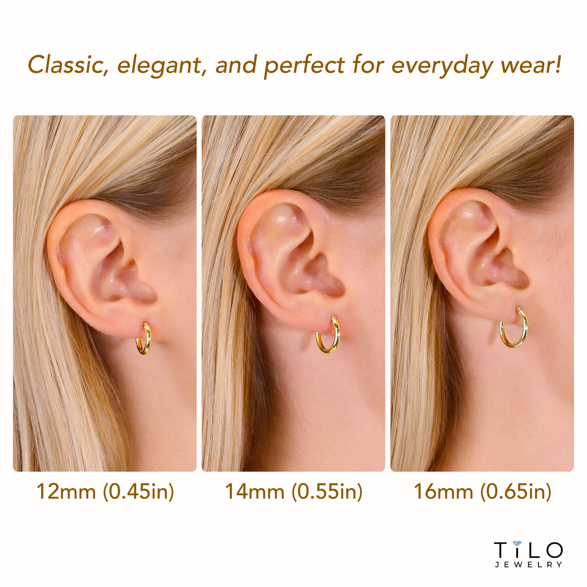 14k Yellow Gold Classic Hoop Earrings, 2mm