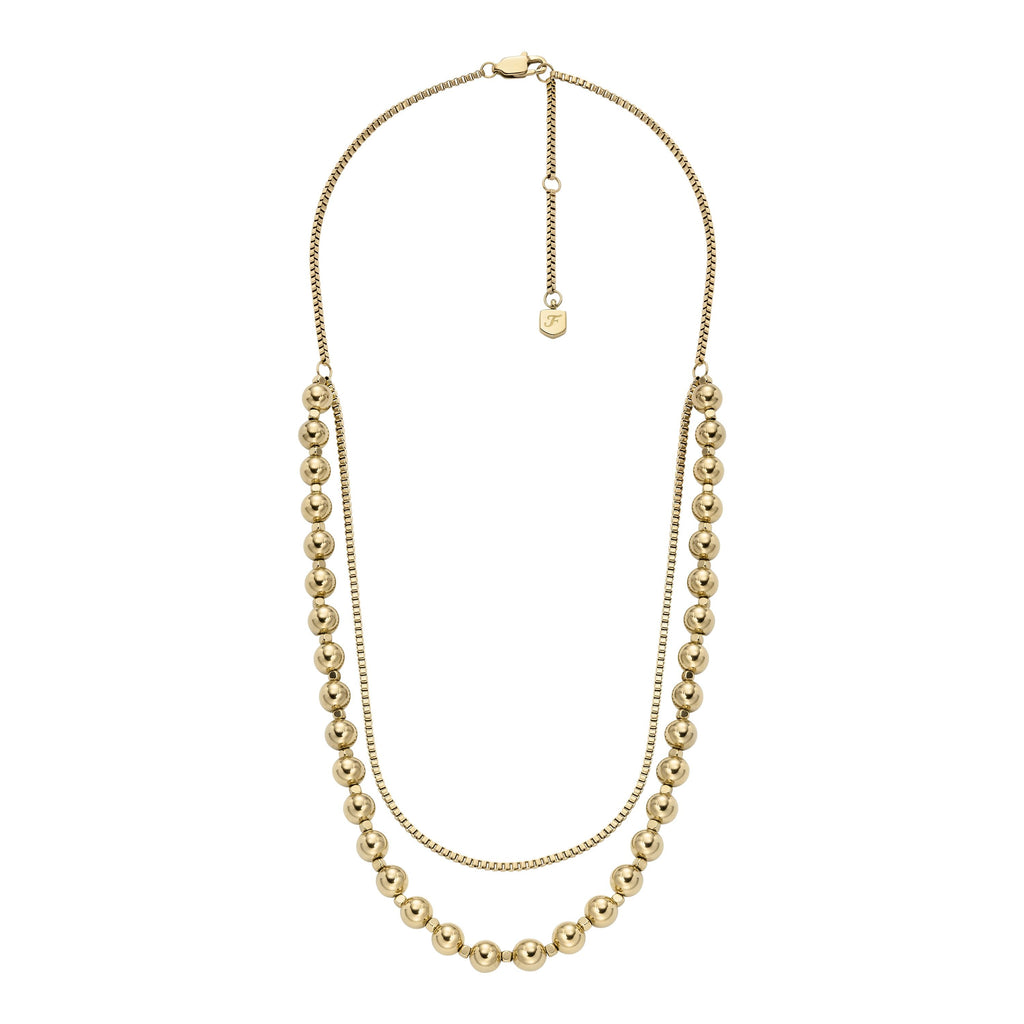 Fossil Women's All Stacked Up Gold-Tone Stainless Steel Beaded Necklace