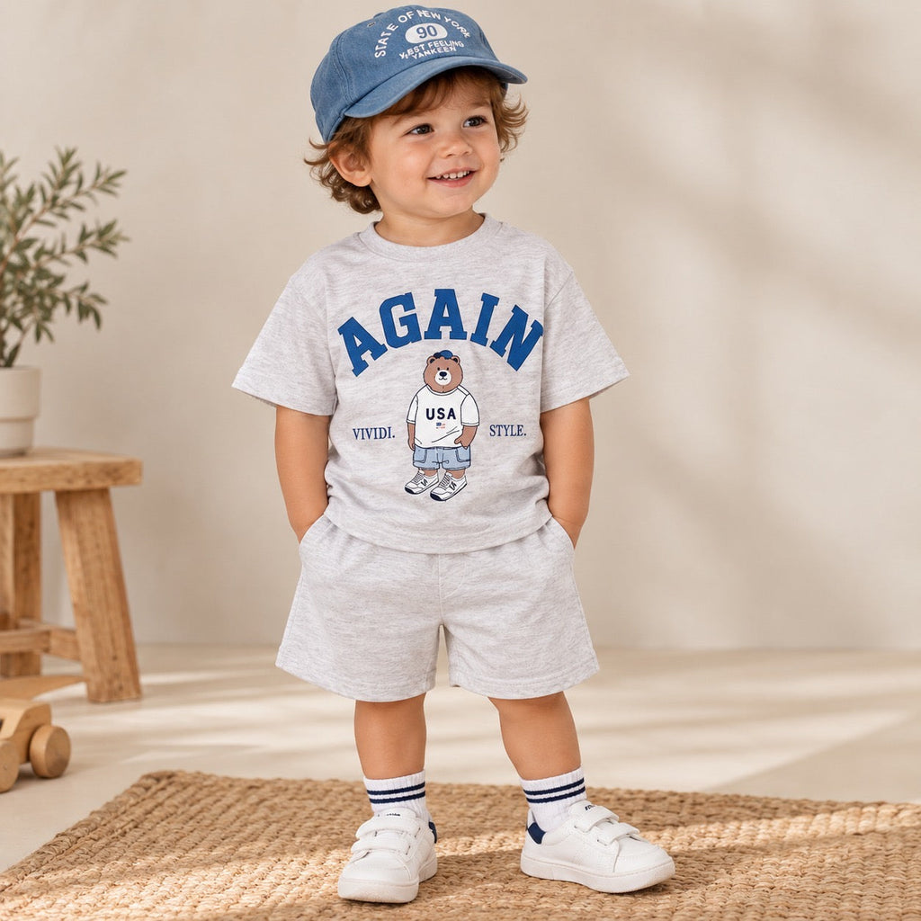 AGAIN Bear Unisex T-Shirt and Shorts Sets
