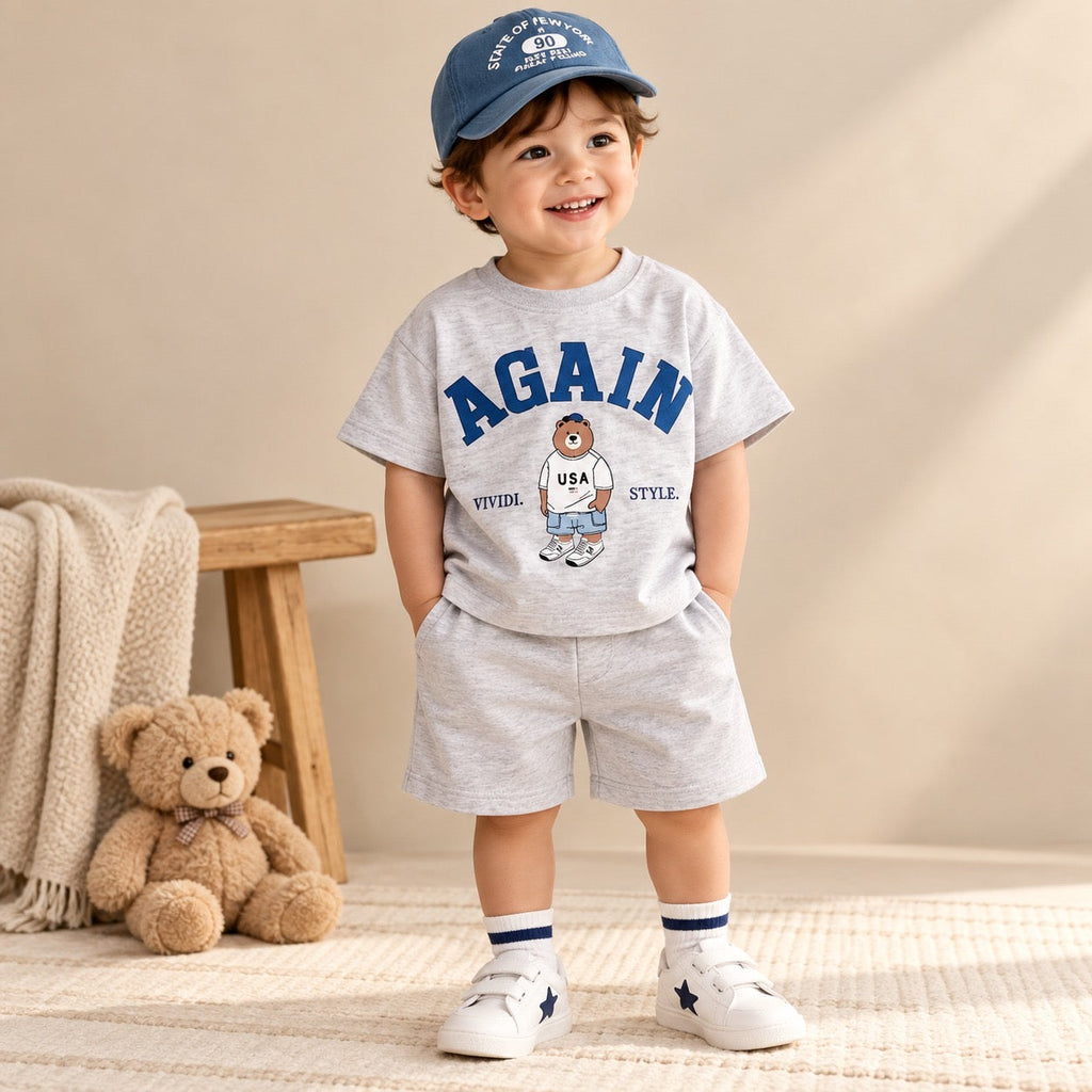 AGAIN Bear Unisex T-Shirt and Shorts Sets