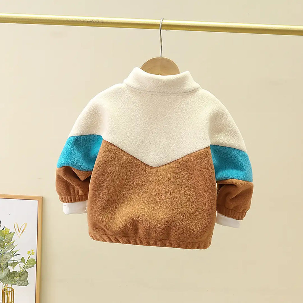 Beige Brown N Blue Color Block Jacket