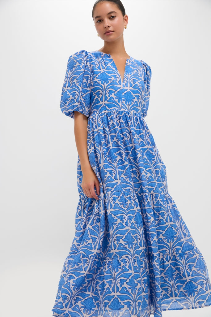 Blue Geo Floral Cara Maxi Dress