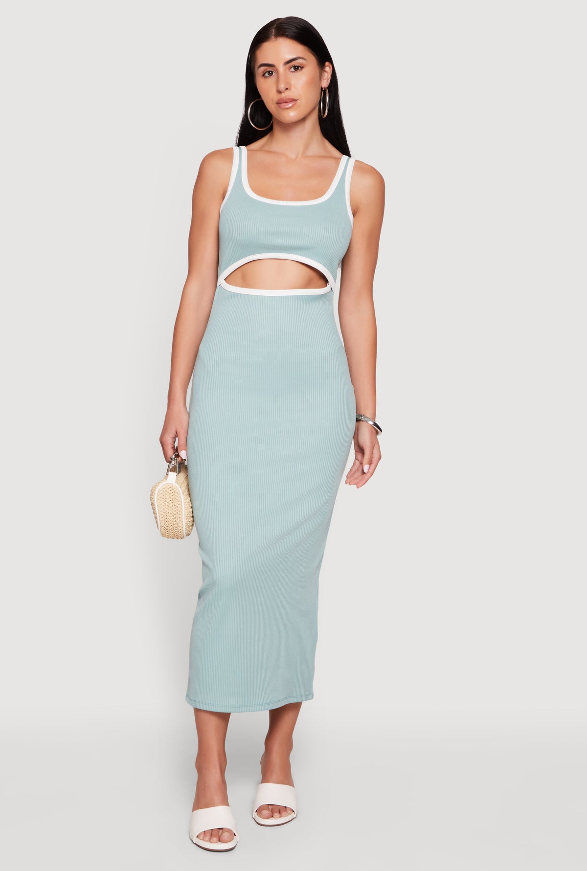 Contrast Trim Keyhole Detail Midi Dress