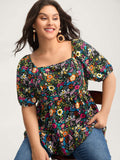 Floral Square Neck Fit and Flare Blouse