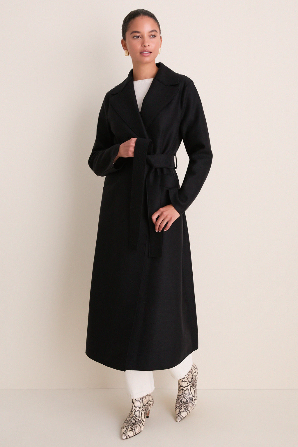 Black Pressed Wool Long Maxi Coat