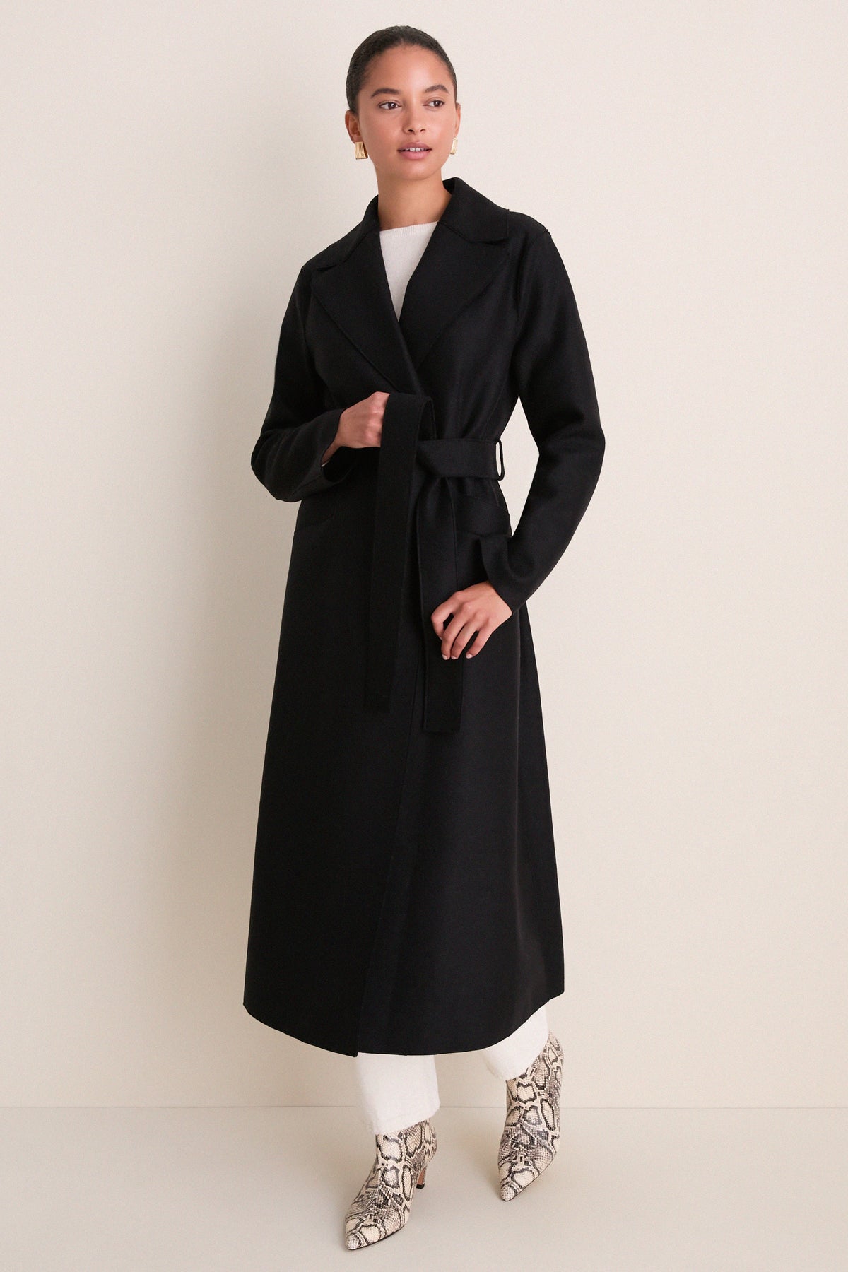 Black Pressed Wool Long Maxi Coat