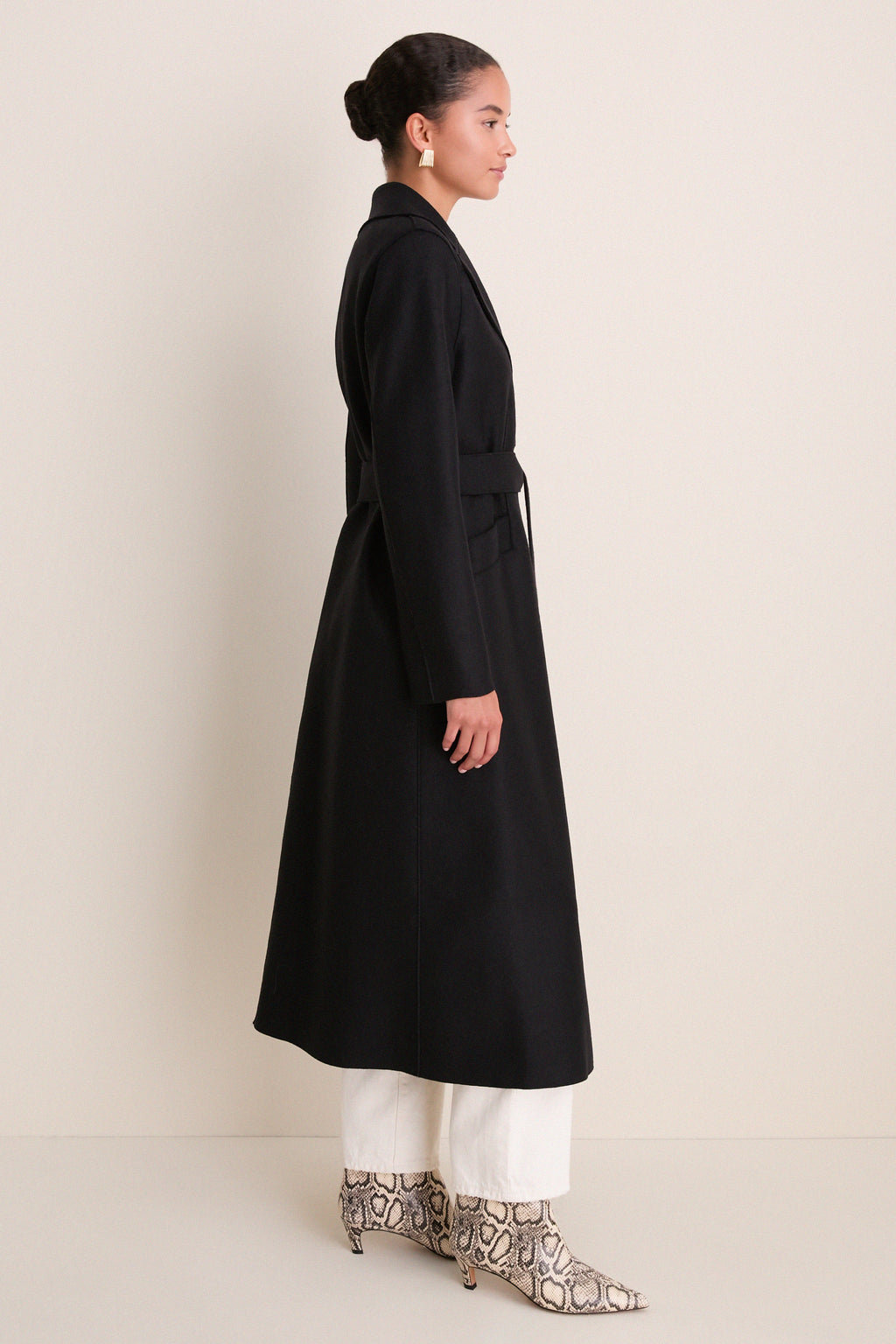 Black Pressed Wool Long Maxi Coat