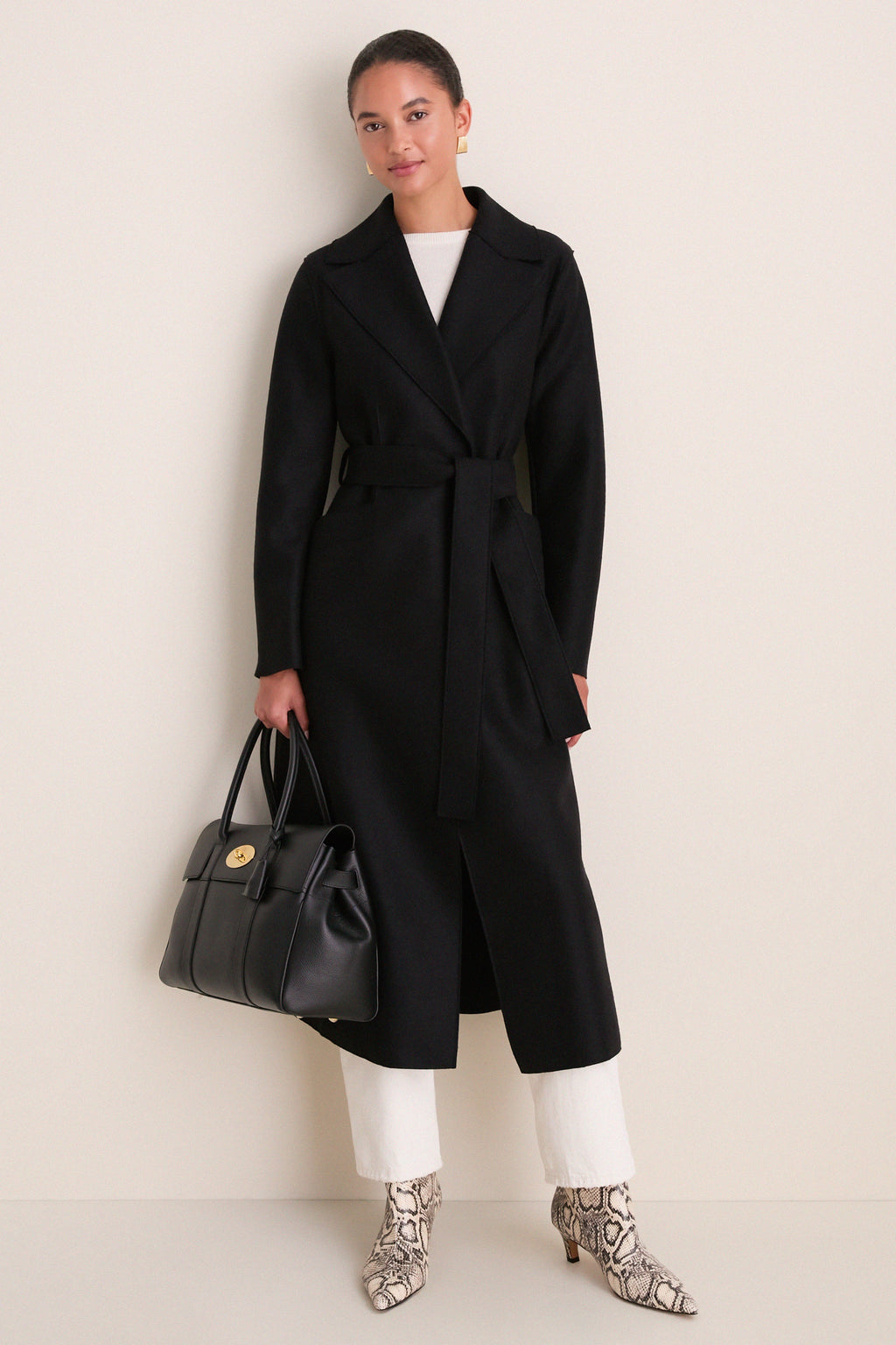 Black Pressed Wool Long Maxi Coat