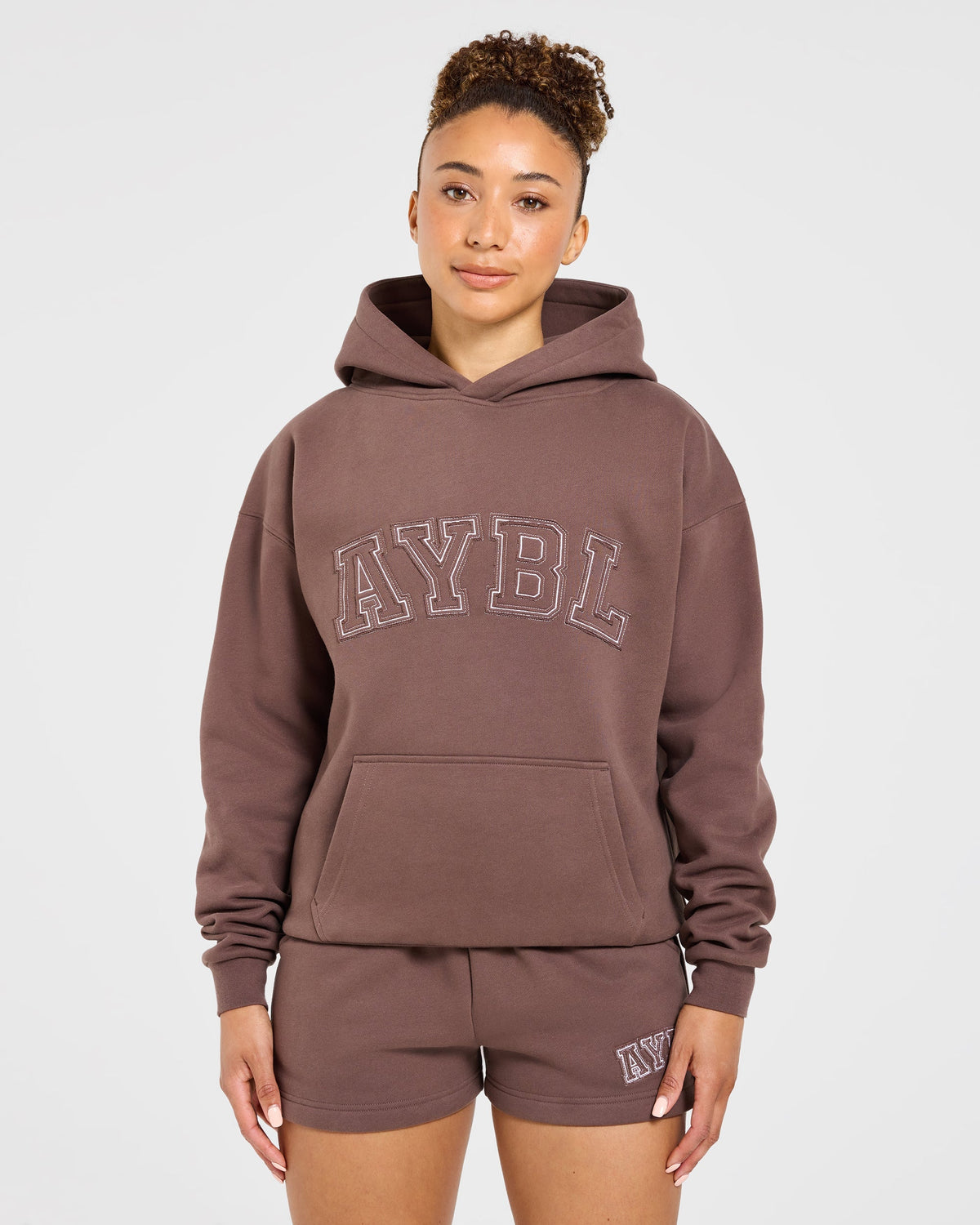 Varsity Applique Oversized Hoodie - Brown
