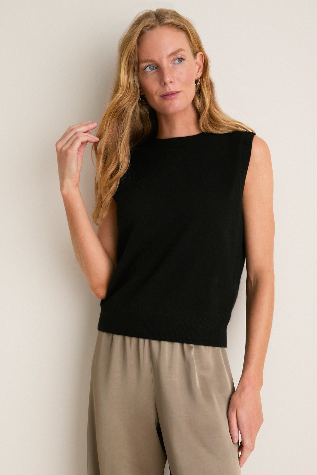 Black Cashmere Sleeveless Ava Shell