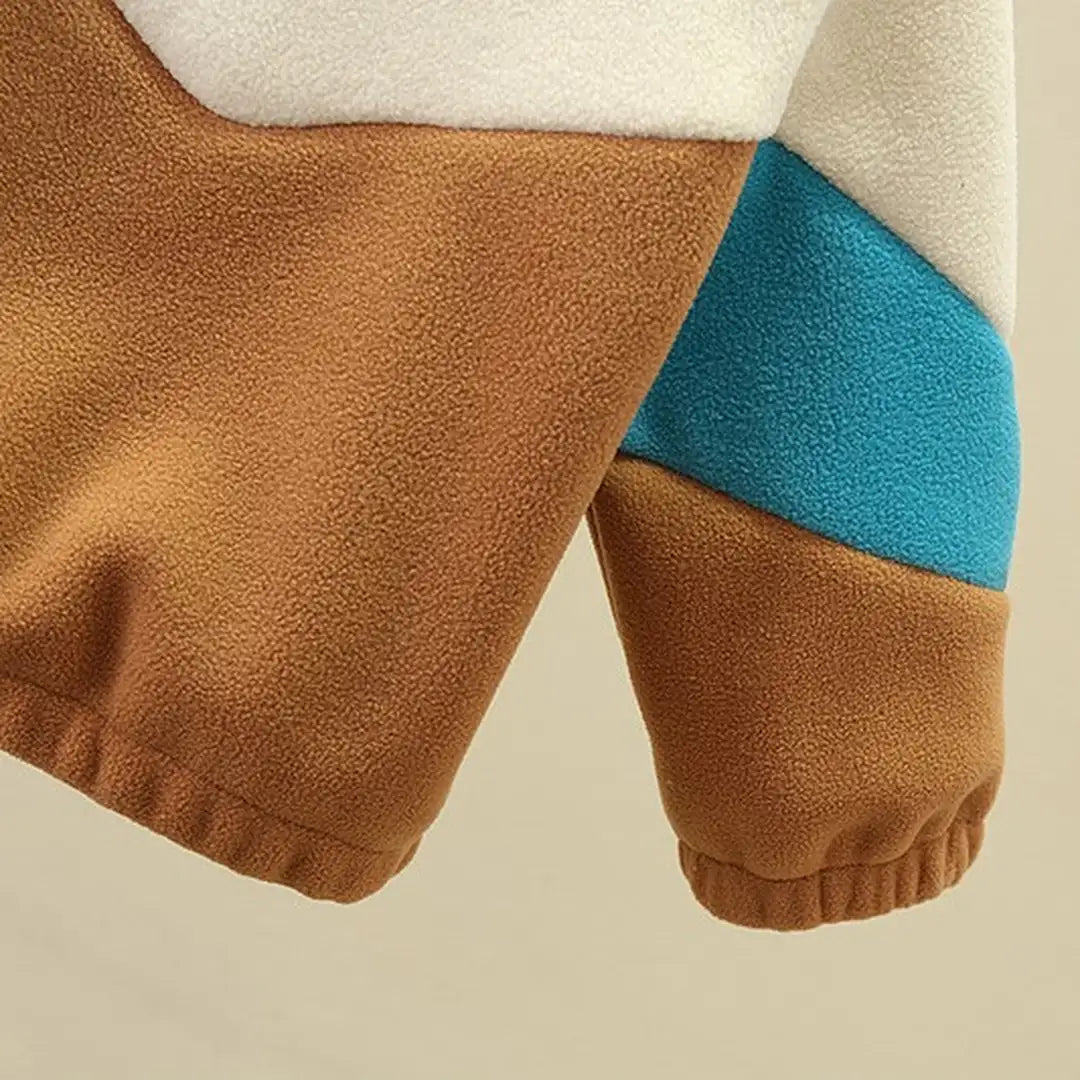 Beige Brown N Blue Color Block Jacket