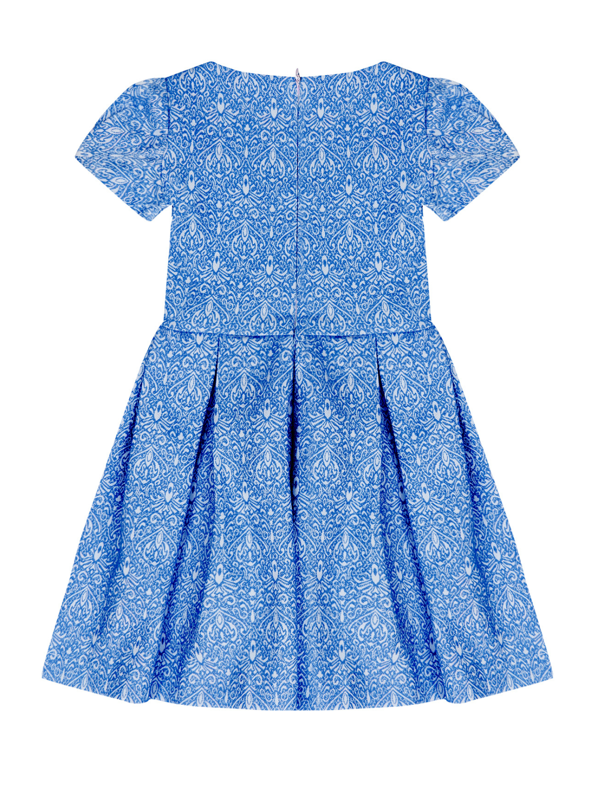 Blue Brocade Pleated Midi Dress by Kids Couture