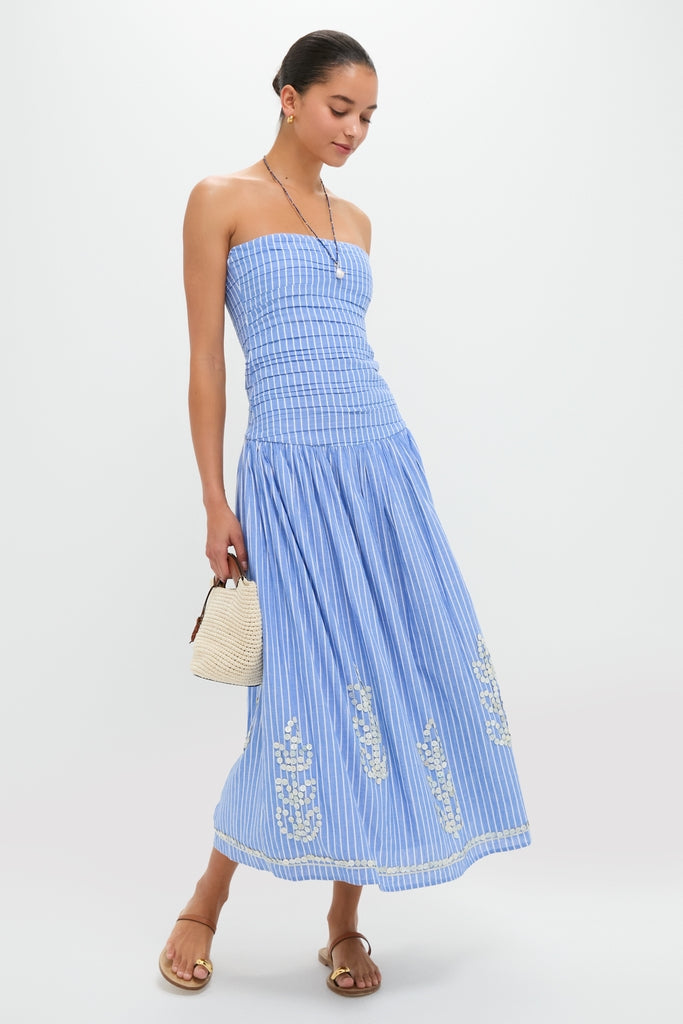 Blue Stripes Malla Midi Dress